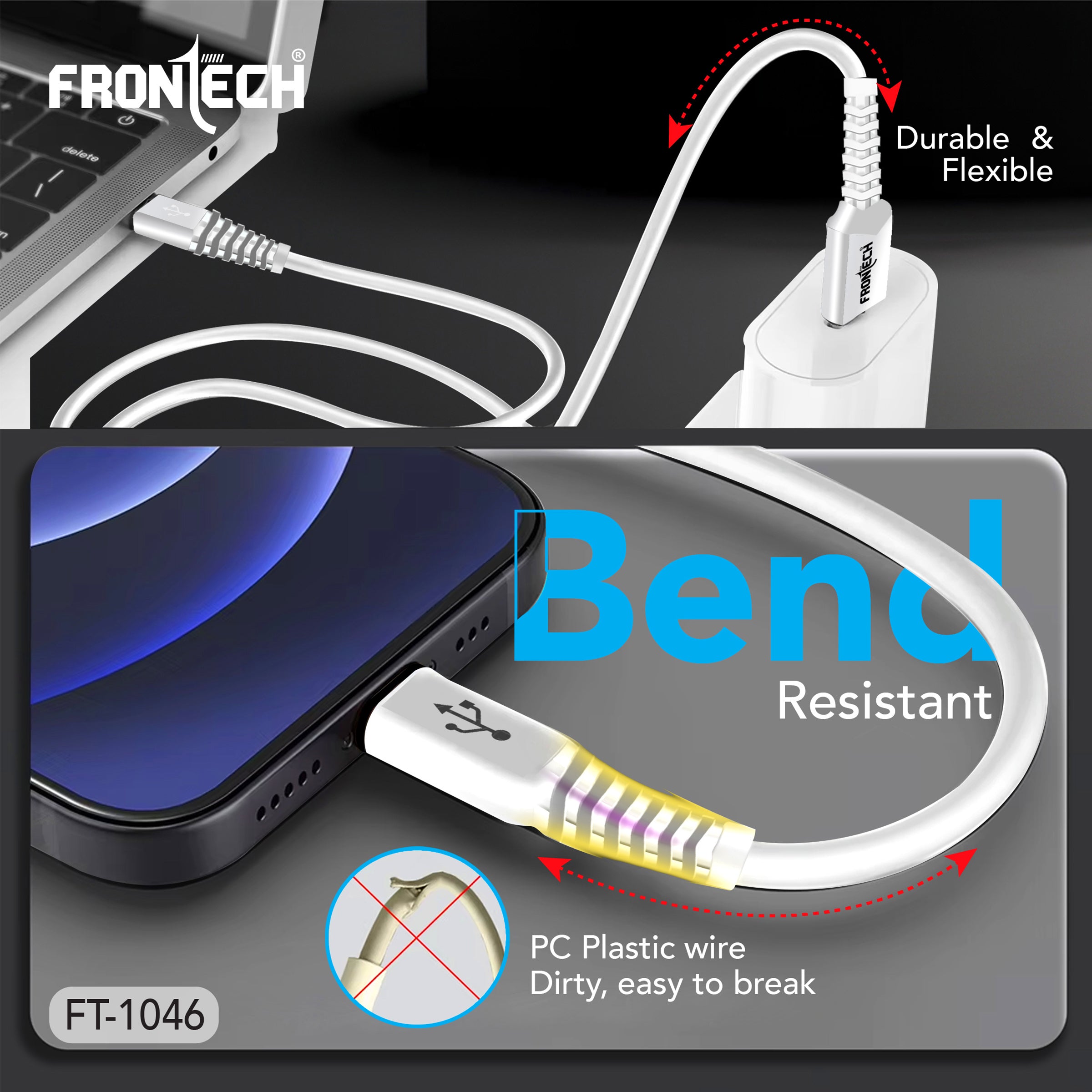 Frontech Super Fast 30W USB to Type-C Charging & Data Cable | 1.0 Meter | Durable | Bend-Resistant (FT-1046) Frontech Super Fast 30W USB to Type-C Charging & Data Cable | 1.0 Meter | Durable | Bend-Resistant (FT-1046)